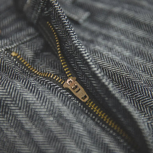 Retro 12.8oz Grey Striped Jeans – Men’s Straight Fit Herringbone Trousers with Pockets